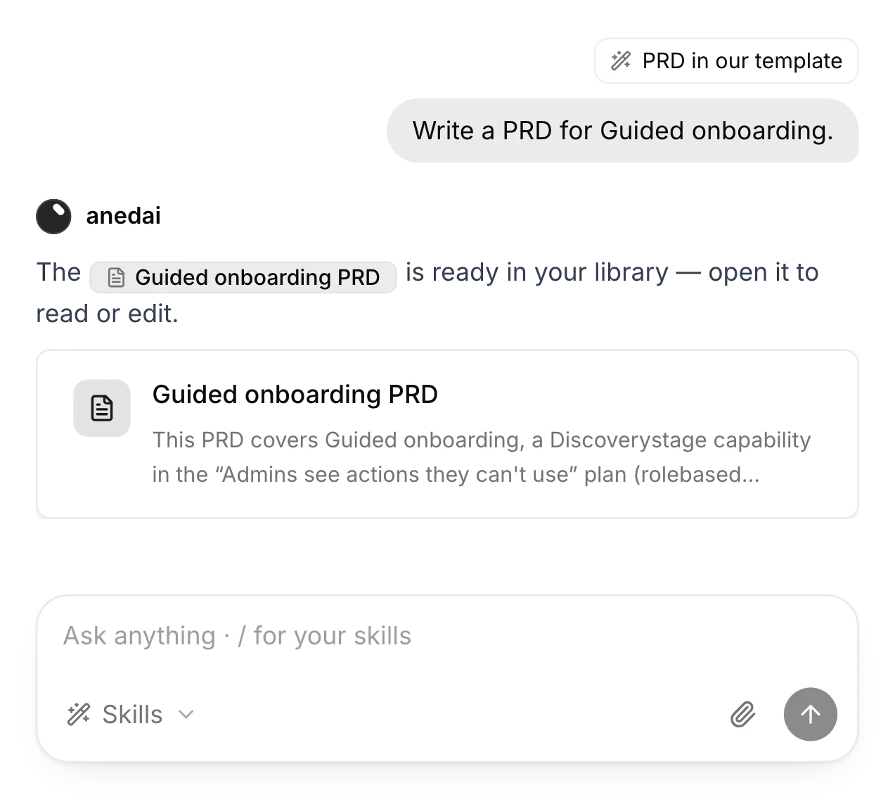 The Guided onboarding PRD, written with the PRD in our template skill