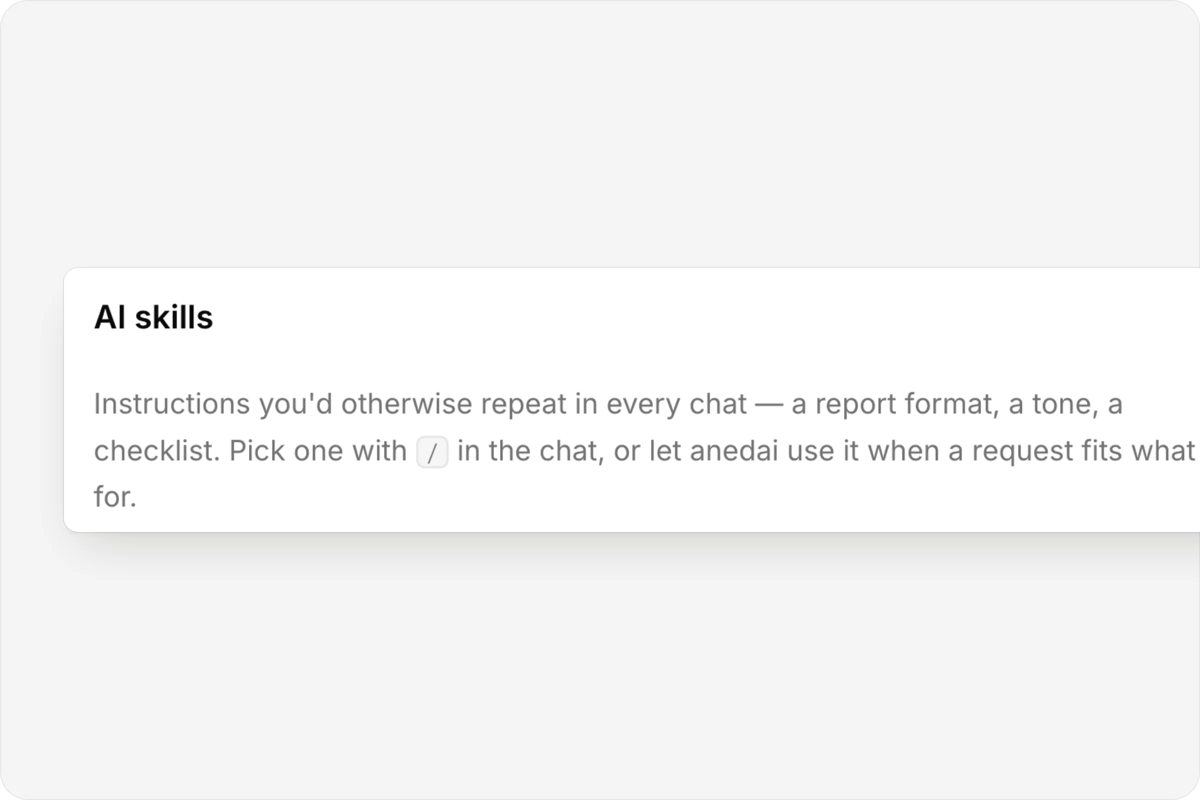 The AI skills page in Settings