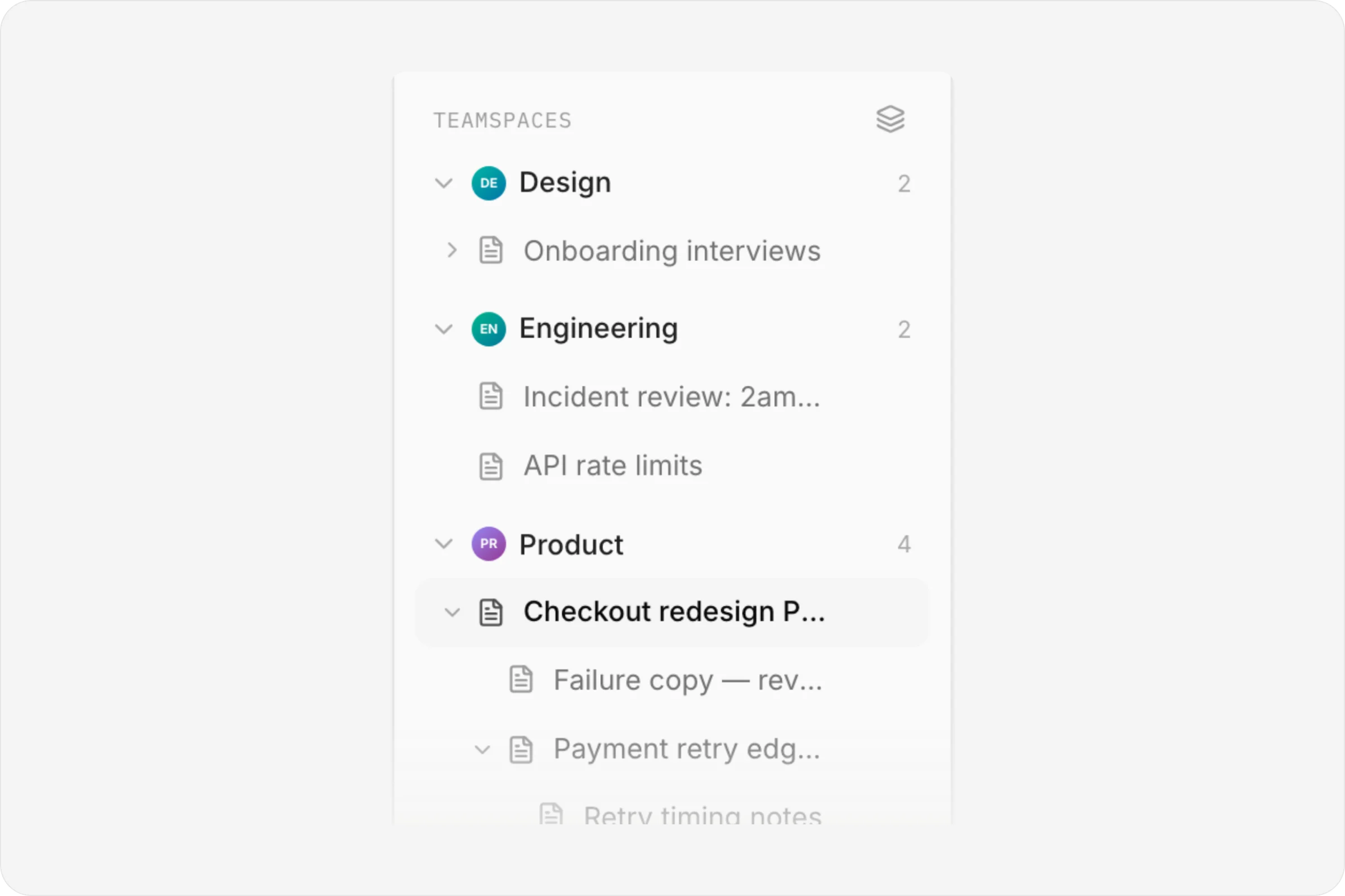 Nested pages in the Documents sidebar
