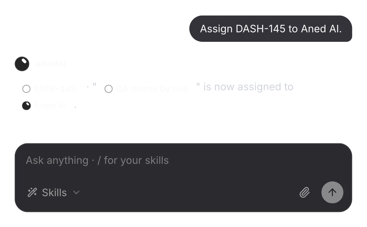 “Assign DASH-145 to Aned AI”, answered: QA matrix by role is now assigned to Aned AI