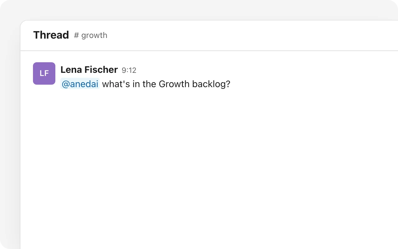 A member gets the Growth backlog; someone without an anedai account is told to use the same email in both